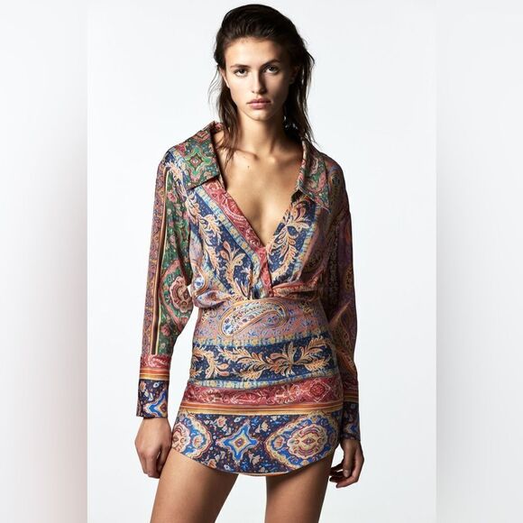 ZARA Printed Cropped Shirt New - Picture 4 of 8